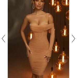 Oh Polly One-Shoulder Tan Dress